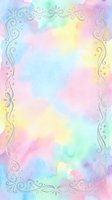 Pastel rainbow watercolor background with ornate decorative border frame featuring swirls and flourishes for invitations, cards, and feminine designs.