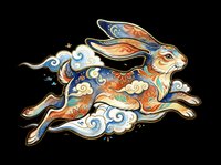 Decorative rabbit with ornate blue and orange patterns, isolated on transparent background. Ready for t-shirts, stickers, clipart, sublimation, and print-on-demand designs.