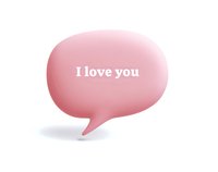 Pink speech bubble with I love you text message on white background, isolated romantic communication symbol for greeting cards and social media designs.
