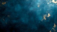 Dark teal and gold abstract background with rich texture and cloudy effects, featuring deep blue tones and metallic gold accents scattered across moody atmospheric surface.