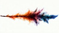 Vibrant watercolor feather in rainbow colors on white background, featuring orange, pink, purple and blue tones blending together in artistic gradient effect.