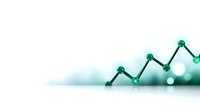 Ascending line graph with glowing green nodes on white background showing upward trend and growth trajectory, suitable for business presentations.