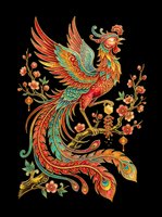 Ornate Chinese phoenix with cherry blossoms and lanterns, isolated on transparent background, ready for T-shirts, stickers, sublimation, and print on demand.