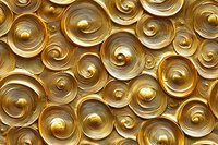 Abstract golden spiral pattern with circular swirls creating dimensional texture and luxurious metallic surface effect. Seamless decorative background for luxury design.