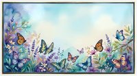 Watercolor butterflies and wildflowers on soft blue background with copy space for greeting cards, invitations, and wall art.
