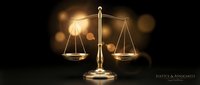 Golden scales of justice with warm bokeh lights on dark background symbolizing legal balance and fairness in law and judicial system.
