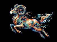 Colorful stylized ram with ornate horns and flowing mane, isolated on transparent background. Ready for t-shirt design, clipart, stickers, sublimation, and print-on-demand projects.