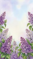 Lilac flowers with green leaves frame a soft pastel background, creating an isolated botanical border design suitable for invitations, greeting cards, and decorative projects.