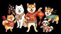 Cute dogs wearing traditional Asian festival clothing and accessories, isolated on transparent background. Ready for t-shirt design, clipart, stickers, print-on-demand products, and sublimation projects.