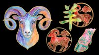 Aries ram head with curved horns in vibrant watercolor gradient, isolated on transparent background. Ready for t-shirt design, clipart, stickers, sublimation, and print-on-demand products.