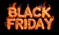 Burning text Black Friday in bright orange flames against dark background, dramatic fiery lettering effect for seasonal sale promotions and advertising.