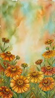 Watercolor autumn flowers frame with orange yellow blooms on textured background for greeting cards and seasonal designs.
