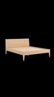 Scandinavian wooden bed frame with headboard, isolated on transparent background. Natural light oak finish, minimalist design. Ready for furniture catalogs, interior design mockups, and print on demand.