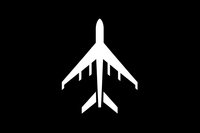 White silhouette of commercial passenger aircraft isolated on black background, suitable for logos, icons and transportation design projects.