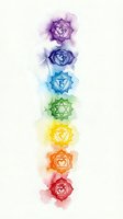 Chakra symbols in watercolor gradient from purple to red, isolated on white background. Vertical alignment of seven energy centers with flowing color washes for meditation, wellness, and spiritual design projects.