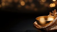 Luxurious golden fabric with glitter and sparkles on dark background creates elegant festive atmosphere for holiday designs and celebrations.