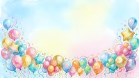 Colorful balloons and confetti frame a soft pastel gradient background, creating a festive celebration scene suitable for party invitations, greeting cards, and event marketing materials.