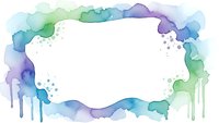 Watercolor frame border in blue green purple tones with paint drips and splatters on white background for creative design projects and artistic layouts.