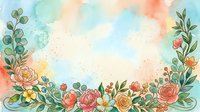 Watercolor floral border with roses, eucalyptus, and botanical elements in soft peachy and blue tones. Isolated design on transparent background, ready for invitations, cards, and print projects.