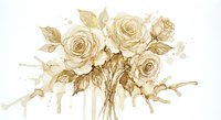 Watercolor roses bouquet in sepia tones with paint drips and splatters on white background, isolated floral arrangement for romantic designs and decor.