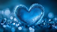 Sparkling heart shape formed by water drops against dark blue bokeh background, romantic macro photography for Valentine's Day and love concepts.