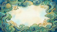 Ornate vintage frame with swirling clouds and decorative elements in teal and gold colors creating elegant border for text or design projects.