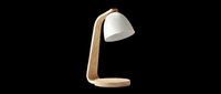 Scandinavian wooden desk lamp with white shade, isolated on transparent background, ready for T-shirt design, stickers, clipart, print on demand, and sublimation projects.