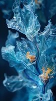 Frozen plant leaves covered in ice crystals with golden accents creating ethereal winter nature scene for seasonal design projects and cold weather concepts.