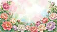 Watercolor peony flower frame with soft pastel background. Floral border design for wedding invitations, greeting cards and romantic decorations.