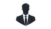Silhouette of businessman in formal suit and tie on white background, isolated profile avatar design element for professional profile pictures.