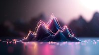 Glowing neon mountain range with pink and blue light trails against dark background, creating futuristic digital landscape visualization.