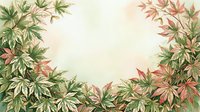 Botanical frame with green and red Japanese maple leaves on cream background, ideal for seasonal designs, invitations, and decorative layouts.