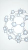 Molecular structure model showing interconnected atoms and bonds in translucent white and blue colors on neutral background for scientific education.