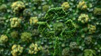 Creative eco-friendly recycling symbol made of green leaves and plants on natural background, perfect for environmental conservation and sustainability campaigns.