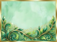 Ornamental flourish with swirling leaves and gold accents on soft mint watercolor background. Isolated design element suitable for invitations, greeting cards, and decorative projects.