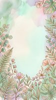 Soft watercolor floral frame with pastel green and pink tones, gold outline botanicals, and copy space for wedding or greeting card design.