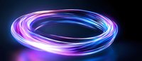Glowing neon light trails forming circular ring shape with blue and purple colors on dark background, abstract motion effect for technology designs.