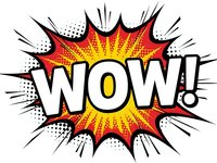 Comic book style WOW exclamation burst with red and yellow explosion effect on white background for graphic design projects and promotional materials.