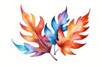 Vibrant watercolor autumn leaves in orange, blue and purple hues arranged in artistic composition on white background, isolated design element for seasonal decor.