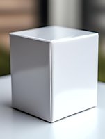 White cube box on plain surface with soft shadows and blurred background, minimalist geometric shape for product mockup and packaging design concepts.