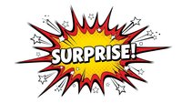 Comic book style explosion burst with surprise text in bold letters. Colorful pop art design with stars and dynamic rays on white background.