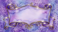 Ornate purple and gold decorative frame with watercolor background and swirling flourishes, isolated on white for invitations, cards, posters, and design projects.
