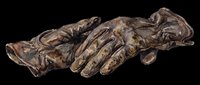 Worn leather gloves lying flat, painted in earthy brown tones, isolated on transparent background. Ready for stickers, print on demand, sublimation, and t-shirt design use.