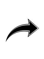 Black curved arrow pointing right isolated on white background for navigation, direction, and movement concepts in web design and presentations.