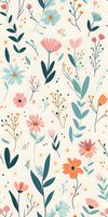Delicate floral pattern with pink and orange flowers, teal leaves on cream background. Seamless repeat design for fabric, wallpaper, and surface pattern projects.