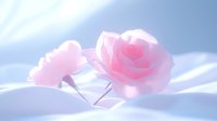 Delicate pink roses cast soft shadows in dreamy ethereal light, creating romantic atmosphere with gentle pastel tones and minimalist composition.