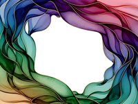 Colorful flowing silk fabric waves creating elegant frame border on white background for luxury design projects and creative presentations.