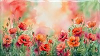 Watercolor poppy field with vibrant red and orange blooms on a soft pastel background, perfect for greeting cards, wall art, and nature prints.