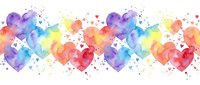 Watercolor hearts seamless pattern with rainbow colors and paint splatters on white background. Romantic repeating design for Valentine's Day decorations.