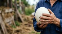 Middle-aged male farmer with weathered hands holding fresh white melon in agricultural field during harvest season. Suitable for farming, agriculture, and food production content.